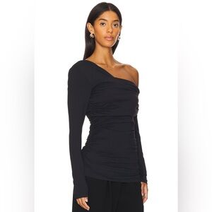 Susana Monaco Anthropology Black One-Shoulder Ruched Long-Sleeve Top sz small